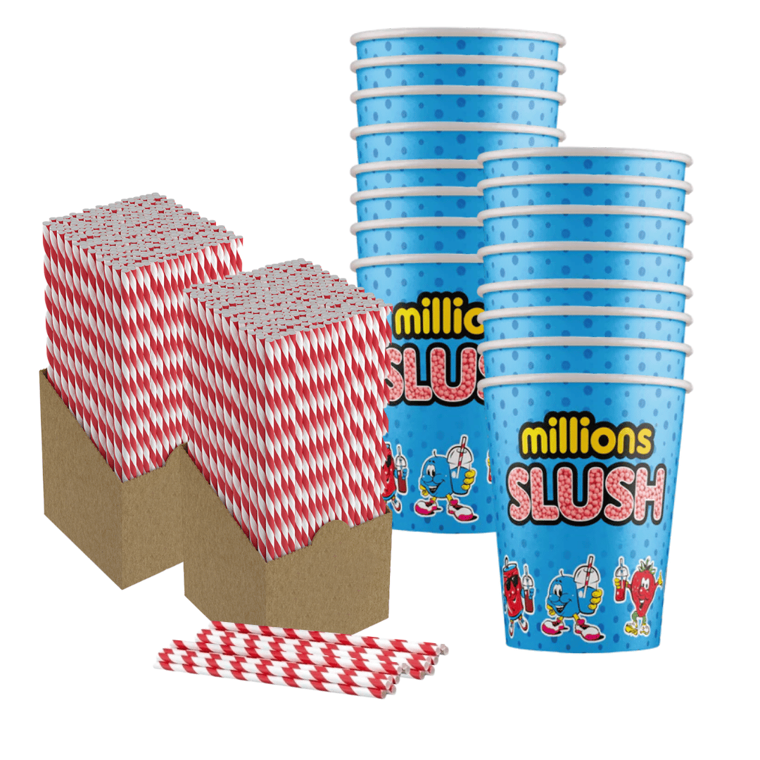 Millions® 1000 x 12oz Paper Cups & 1000 x Paper Straws