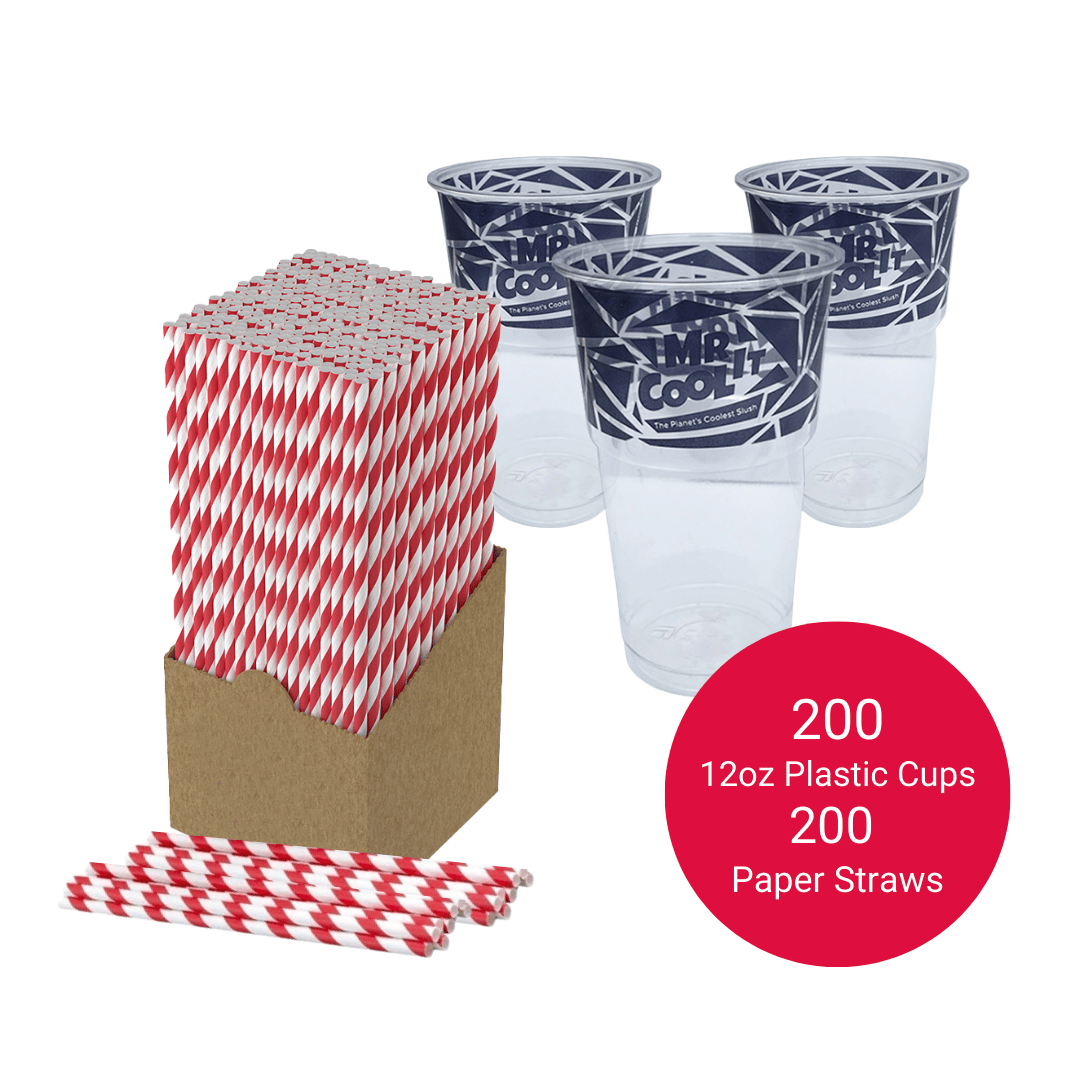 Mr Cool It 200 x 12oz Plastic Cups and Straws Bundle
