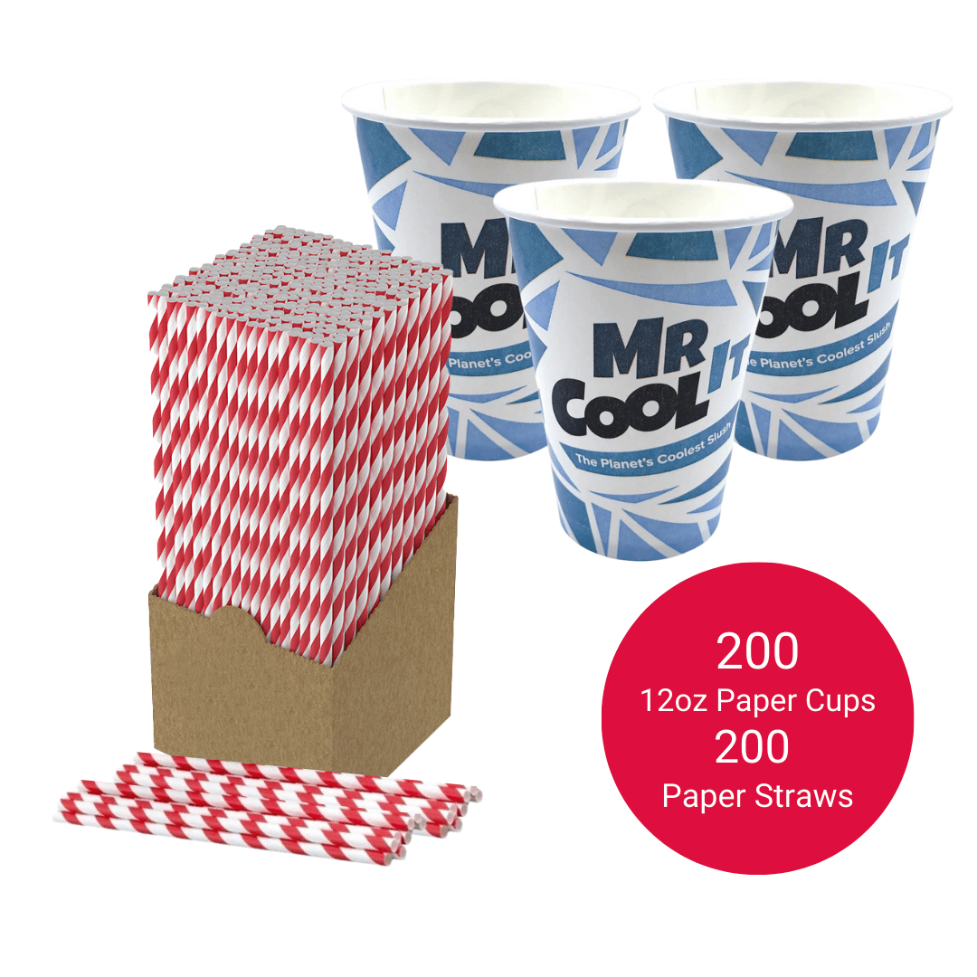 Mr Cool It 200 x 12oz Paper Cups and Straws Bundle