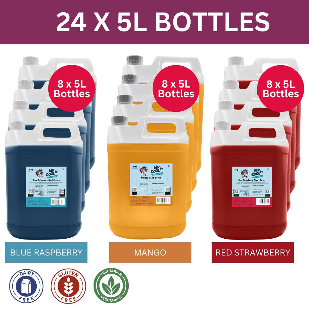 24-Pack Favourites Syrup Bundle Blue, Red & Mango.