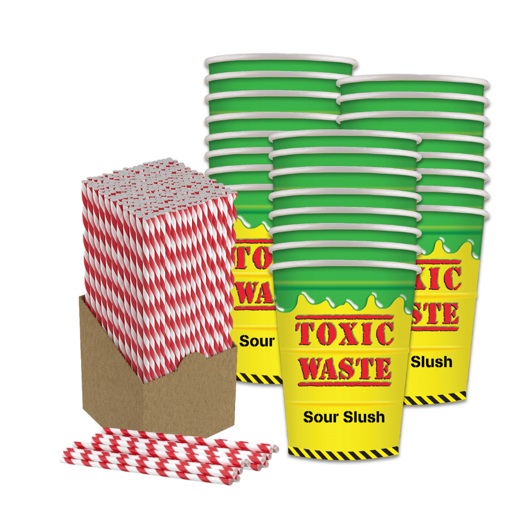 Toxic Waste® 1000 x 16oz Paper Cups & 1000 x Paper Straws