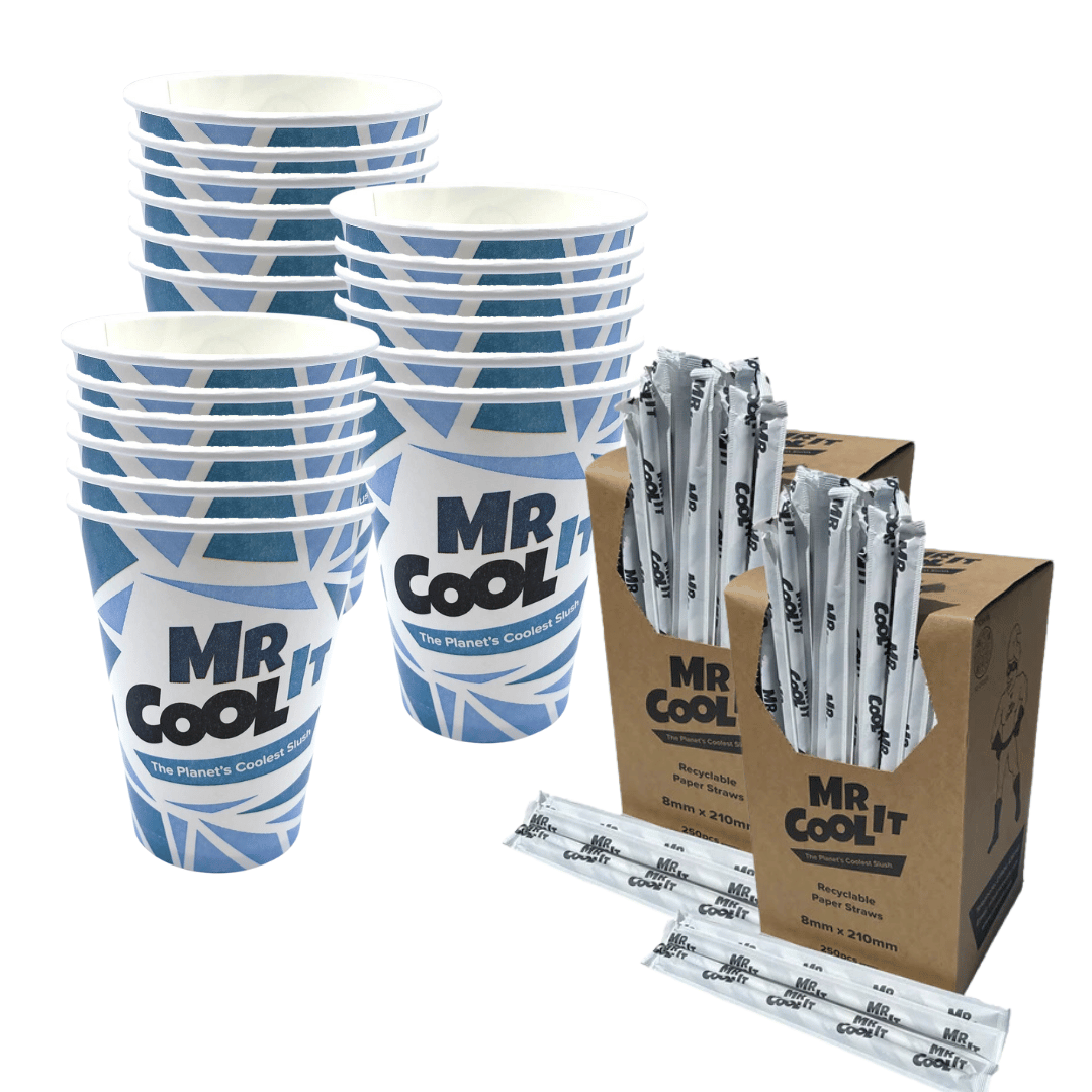 Mr Cool It Box of 1000 x 12oz Paper Cups & Box of 1000 x Paper Straws