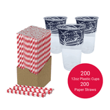 Mr Cool It 200 x 12oz Plastic Cups and Straws Bundle
