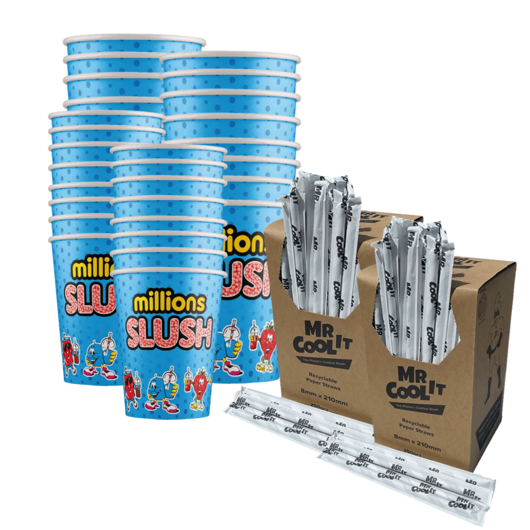 Millions® Box of 500 x 12oz Paper Cups, 500 x 16oz Paper Cups & 1000 x Paper Straws