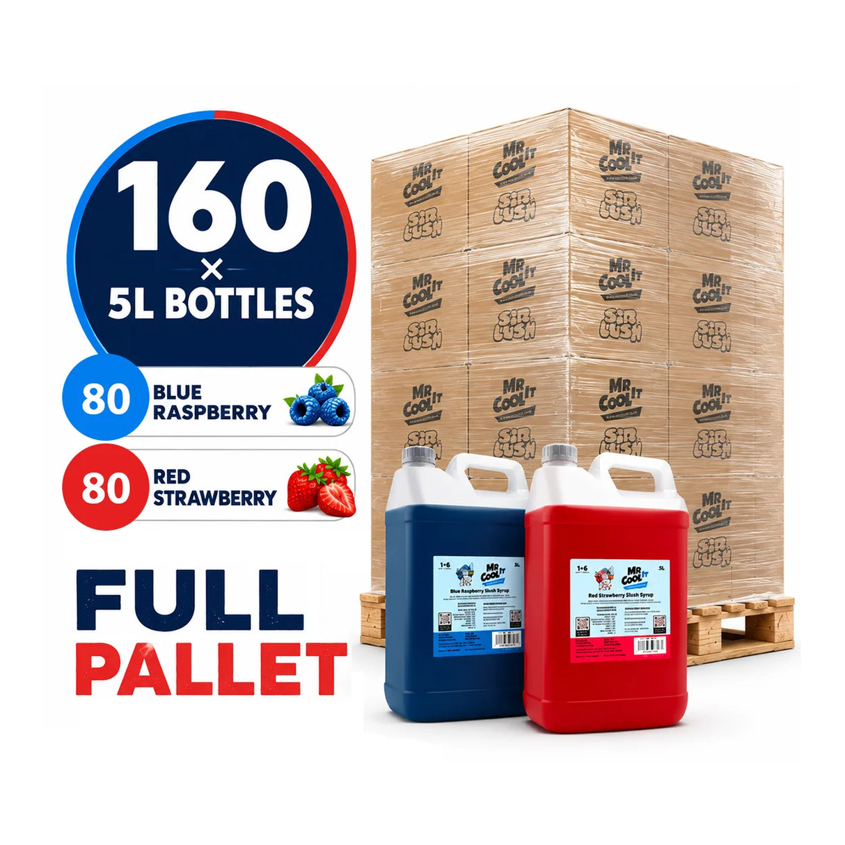 Wholesale Slush Syrup Pallet - 160 Bottles of Blue Raspberry & Red Strawberry Syrup (just £9.75 per bottle)