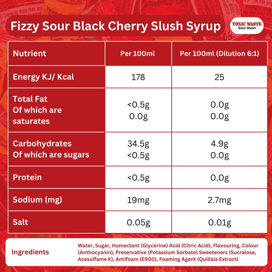 Toxic Waste® Hazardously Sour Cherry Fizzy Slush Syrup 10L BIB